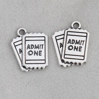 

RAINXTAR Antique Silver Color Admit One Movie Ticket Shape Alloy Message Charms 16*20mm 50pcs AAC1247