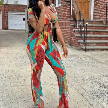 Deep V Bandage Sexy Print Pants Two Piece Sets Women Summer Short Sleeve Crop Tops Bottom Casual Club Outfits Party Romper
Deep V Bandage Sexy Print Pants Two Piece Sets Women Summer Short Sleeve Crop Tops Bottom Casual Club Outfits Party Romper