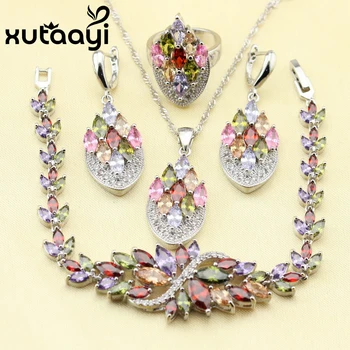 XUTAATI 4PCS Sterling Silver colorcolor Jewelry Set Flower Colorful Multicolor Stones Earrings Ring Necklace Pendant Bracelet
XUTAATI 4PCS Sterling Silver colorcolor Jewelry Set Flower Colorful Multicolor Stones Earrings Ring Necklace Pendant Bracelet