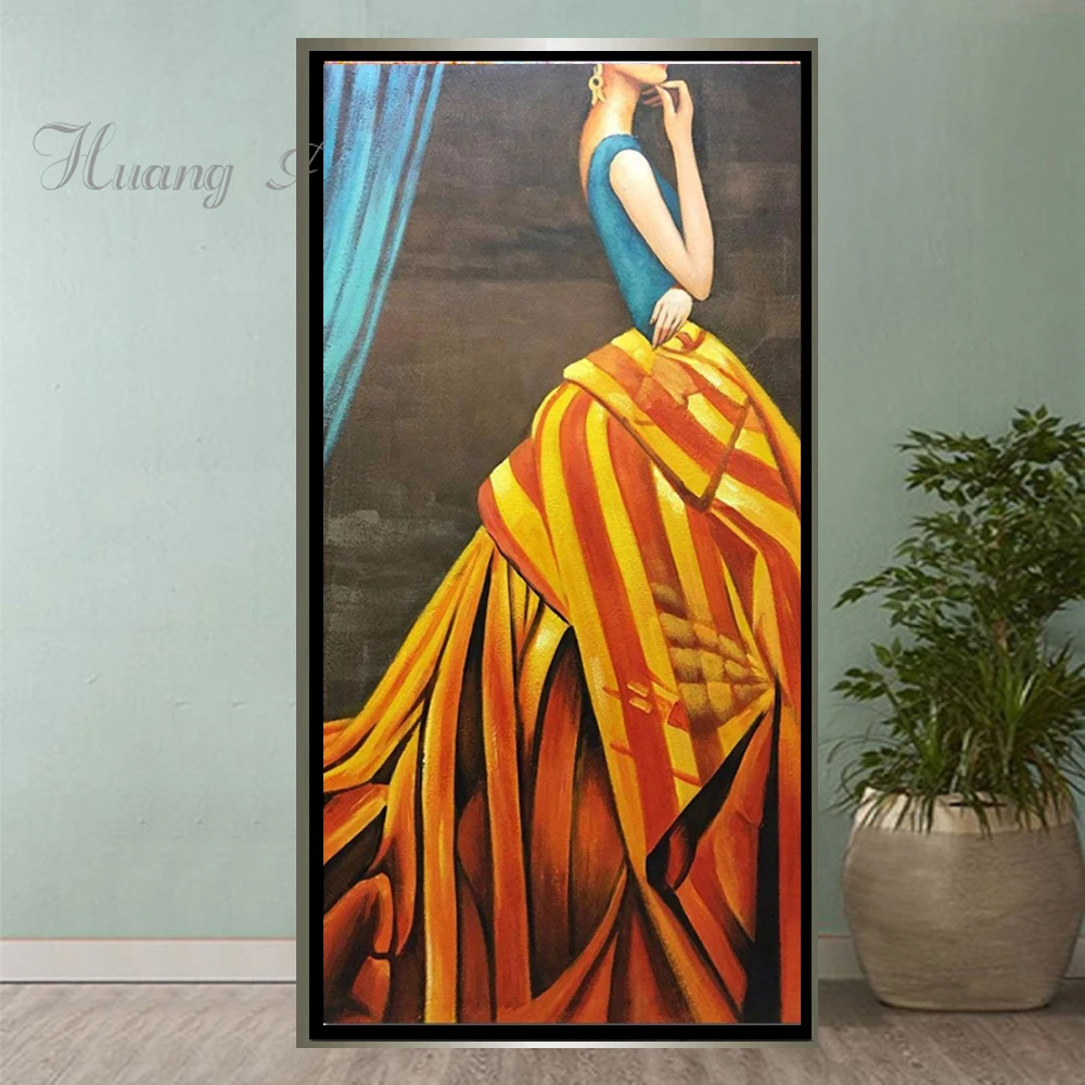 Trendy hand-painted modern home decoration wall art sexy Oriental girl poster decoration hall wearing gown girl Trendy hand-painted modern home decoration wall art sexy Oriental girl poster decoration hall wearing gown girl