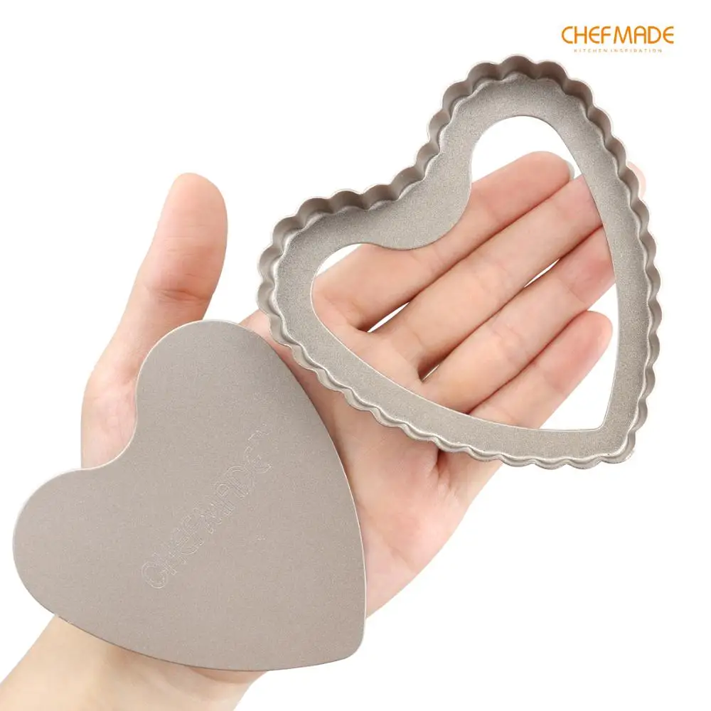 CHEFMADE Mini Tart Pan Set ,4-Inch with Removable Loose Bottom Non-Stick Heart-shaped Quiche Bakeware,FDA Approved
CHEFMADE Mini Tart Pan Set ,4-Inch with Removable Loose Bottom Non-Stick Heart-shaped Quiche Bakeware,FDA Approved