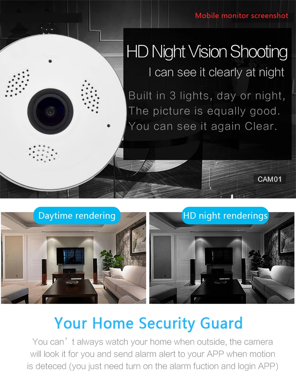 HD 960P Wireless VR Panoramic Camera 360 Degree WIFI IP Camera Fisheye CCTV Video Baby Monitor Surveillance Camera Night Vision (4)