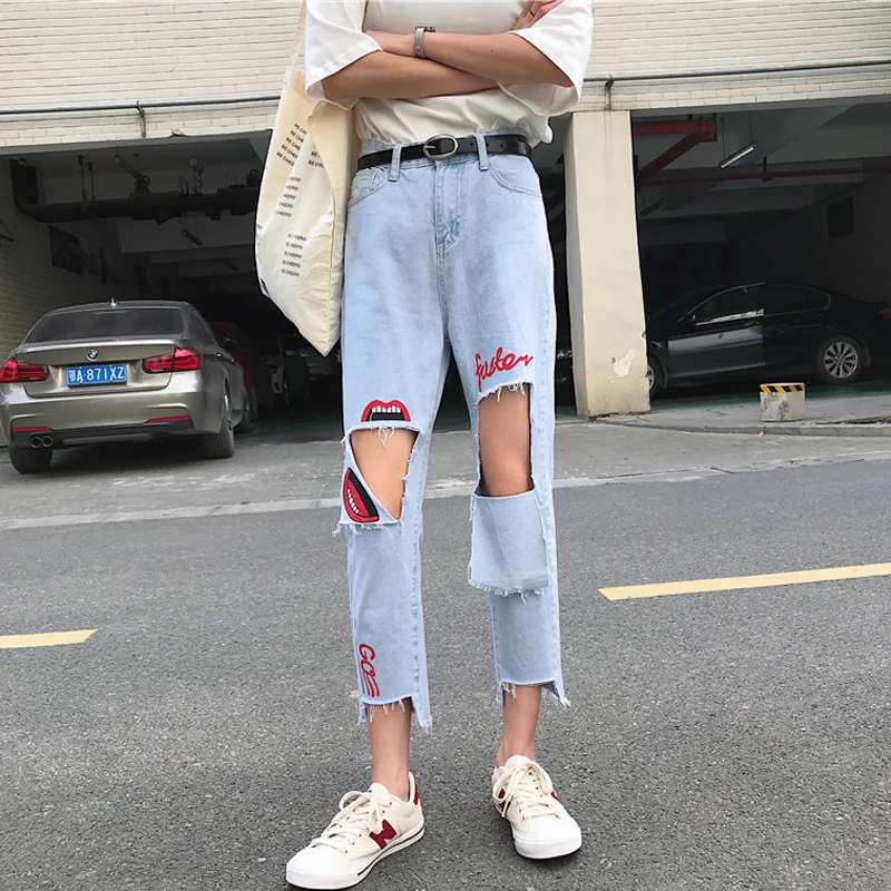 New Jeans Cotton Women 2019 Vintage Irregular Jeans Loose High Waist Cropped Trousers Harajuku Cartoon Printed Hole Jeans Female
New Jeans Cotton Women 2019 Vintage Irregular Jeans Loose High Waist Cropped Trousers Harajuku Cartoon Printed Hole Jeans Female