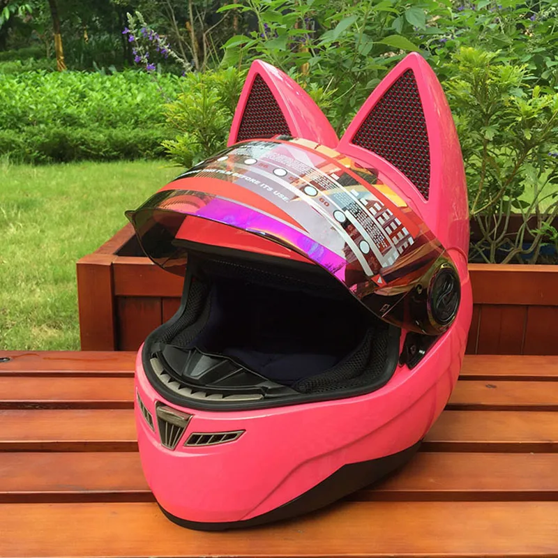 Motorcycle helmet with cat ears Pink helmet race antifog personality design with horn capacete moto casco full face helmet
Motorcycle helmet with cat ears Pink helmet race antifog personality design with horn capacete moto casco full face helmet