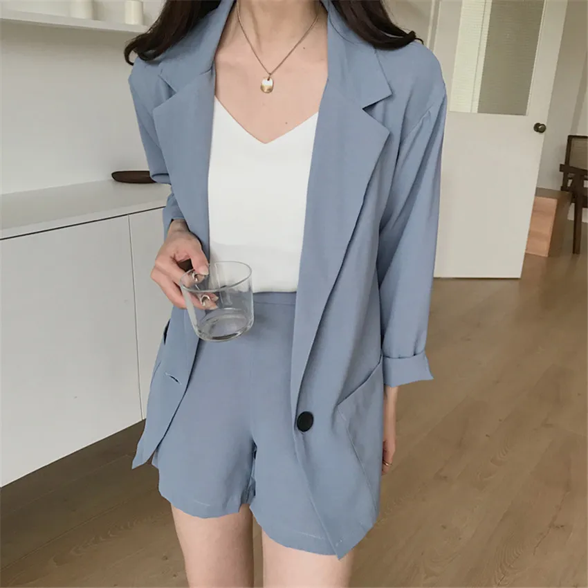 New Loose Lady Midi Long Blazers Summer Two Piece Women Blue Chiffon Blazer +Shorts Formal Suits Thin Sun Protection Coat WZ802
New Loose Lady Midi Long Blazers Summer Two Piece Women Blue Chiffon Blazer +Shorts Formal Suits Thin Sun Protection Coat WZ802