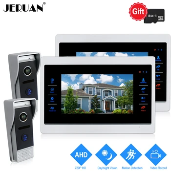 

JERUAN 720P 10 INCH Video Door Phone Unlock Intercom System 2 Record Monitor +2 HD COMS 1.0MP Camera With Motion Detection 2V2