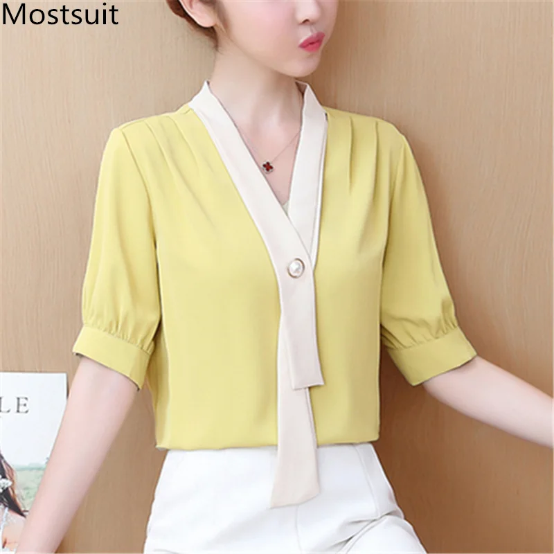 2019 New Summer Chiffon Blouses Tops Women Plus Size Short Sleeve V-neck Fashion Office Elegant Korean Pullovers Blusas Mujer
2019 New Summer Chiffon Blouses Tops Women Plus Size Short Sleeve V-neck Fashion Office Elegant Korean Pullovers Blusas Mujer