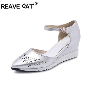 REAVE CAT Women's Wedge Hollow out Sandals Ankle Strap Summer Leisure Footwear Comfortable Pointed Toe Shoes for Ladies Silver
REAVE CAT Women's Wedge Hollow out Sandals Ankle Strap Summer Leisure Footwear Comfortable Pointed Toe Shoes for Ladies Silver