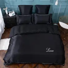 Yaxinlan luxo conjunto de cama cetim puro seda cor pura estilo europeu bordado folha cama, colcha fronha 4-6pcs(China)