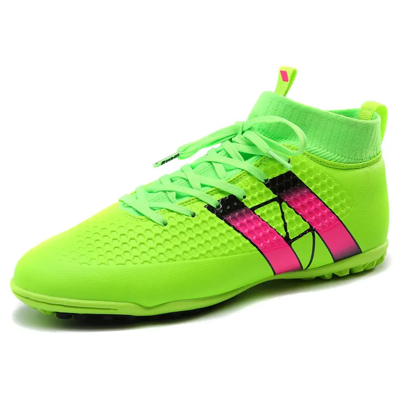 Image 2016 Football Shoes Turf Men High Top Soft Ground Soccer Shoes Green Soccer Turf Shoes New Cool Popular Football Turf Trainers