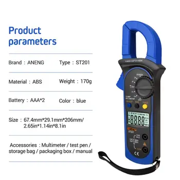 Digital Clamp Multimeter ST-201 True RMS LCD Multifuction Ohm DC AC Voltmeter AC Ammeter Data Tester
Digital Clamp Multimeter ST-201 True RMS LCD Multifuction Ohm DC AC Voltmeter AC Ammeter Data Tester