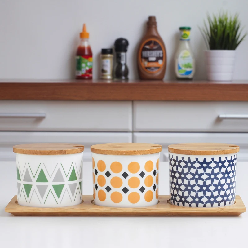 Kitchen supplies ceramic seasoning jar 3pcs/set seasoning box Bamboo tray spices seasoning jars salt sugar storage jar
Kitchen supplies ceramic seasoning jar 3pcs/set seasoning box Bamboo tray spices seasoning jars salt sugar storage jar
