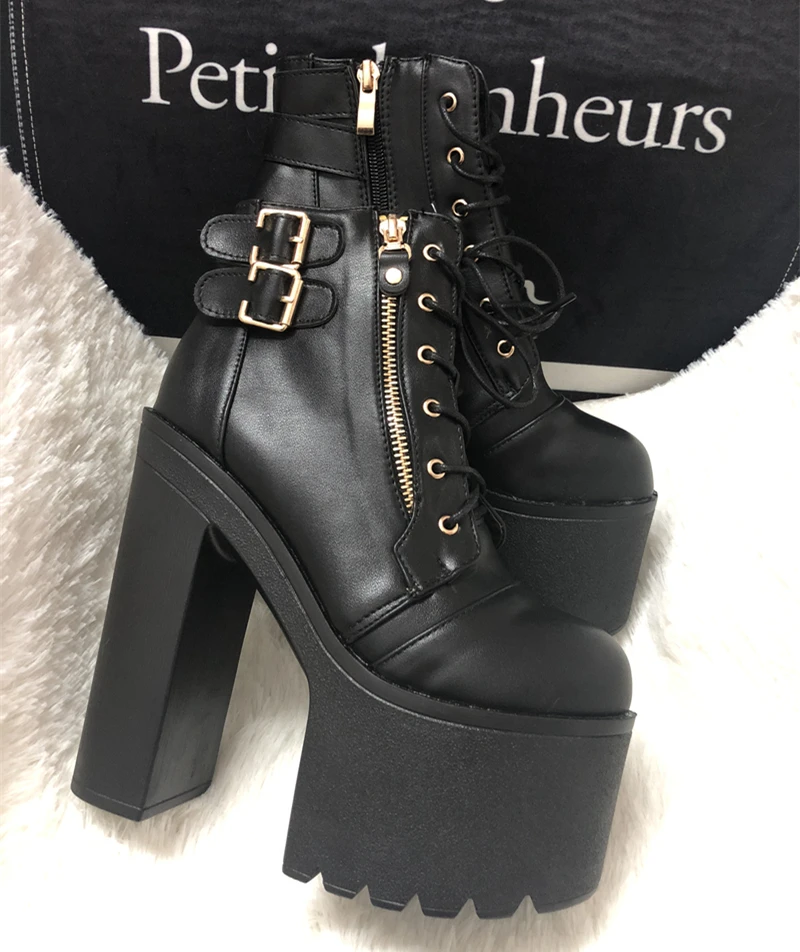 European and American Nightclub Sexy Ankle Boots 2019 Fall New 16 Cm Super High Heel Womens Boots Crude Heel Lace-Up Short Boots
European and American Nightclub Sexy Ankle Boots 2019 Fall New 16 Cm Super High Heel Womens Boots Crude Heel Lace-Up Short Boots