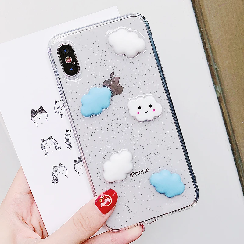 Lewinsky Cute Cartoon 3D White Clouds Phone Case For iPhone 7 Plus Transparent Soft TPU Cases Clear Cover For iPhone 8 6 6s 7 Plus X (4)