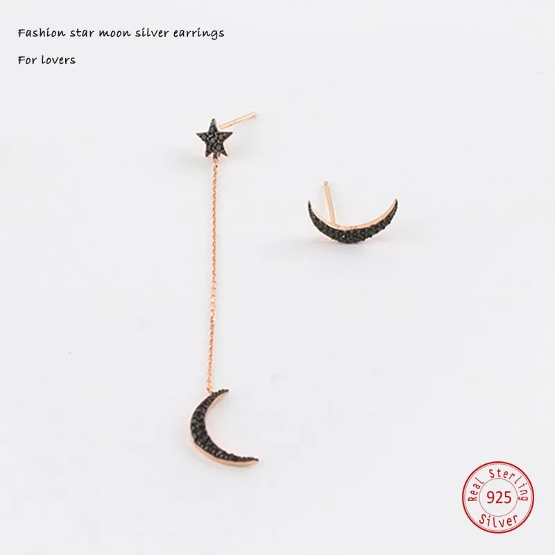 1 star moon silver earrings