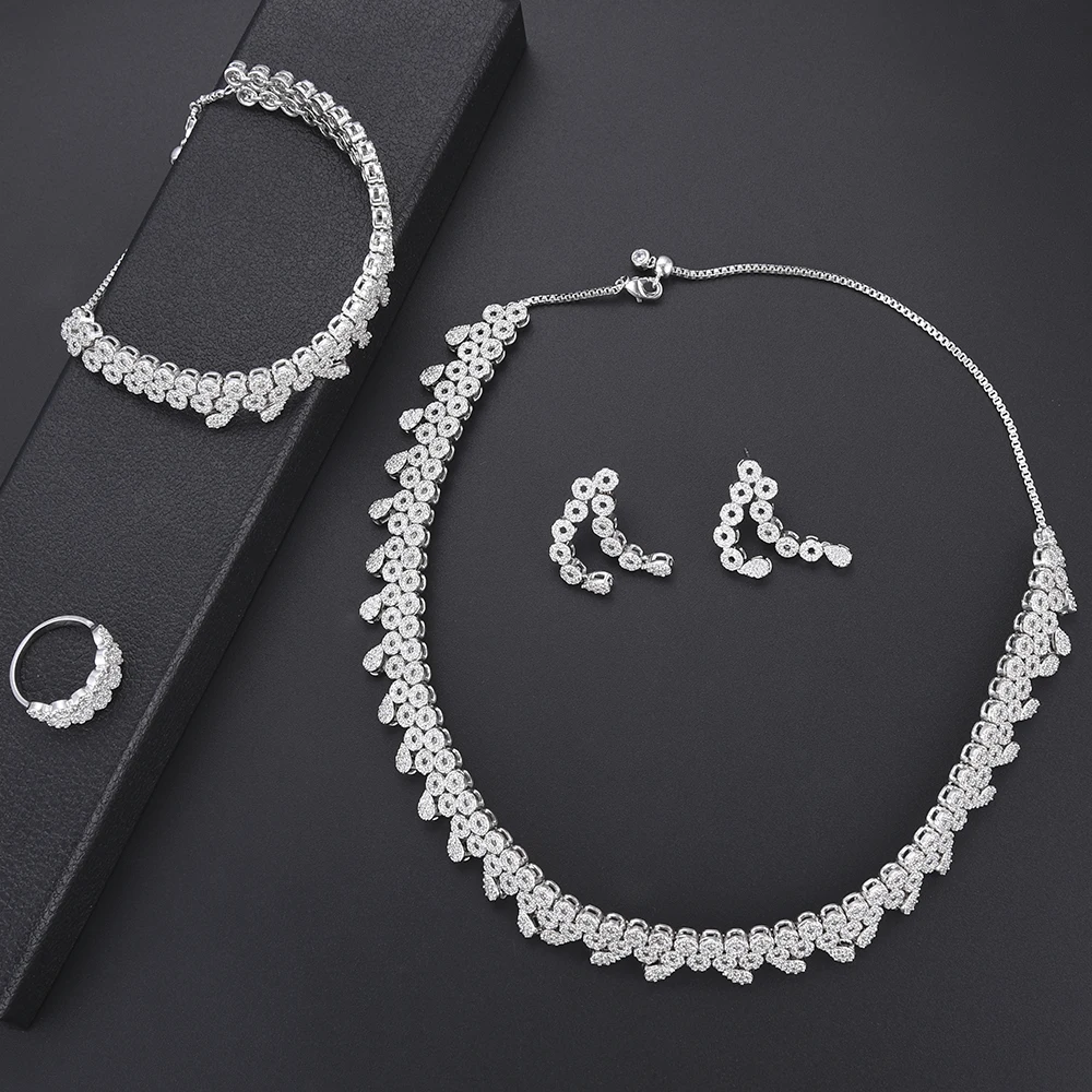 Fashion Bridal Wedding Jewelry Sets Silver Cubic Zirconia Necklace Earrings Bangle Ring Set For Women Engagement Wedding
Fashion Bridal Wedding Jewelry Sets Silver Cubic Zirconia Necklace Earrings Bangle Ring Set For Women Engagement Wedding