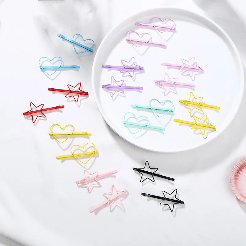 New 2Pcs/Set Love Heart Star Hair Clips Candy Color Hairpins Barrette Metal Plated Bobby Pins For Women Girls Hair Accessories
New 2Pcs/Set Love Heart Star Hair Clips Candy Color Hairpins Barrette Metal Plated Bobby Pins For Women Girls Hair Accessories