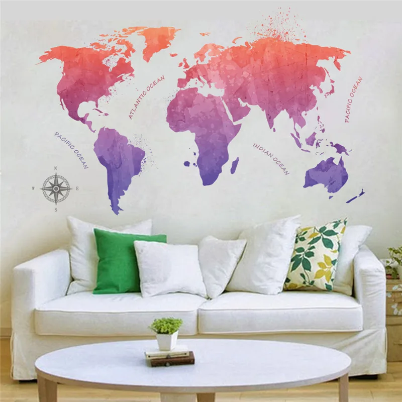 Colorful World Map Wall Stickers Office Living Room Decoration Global Maps Mural Art Diy Home Decals Posters | Дом и сад