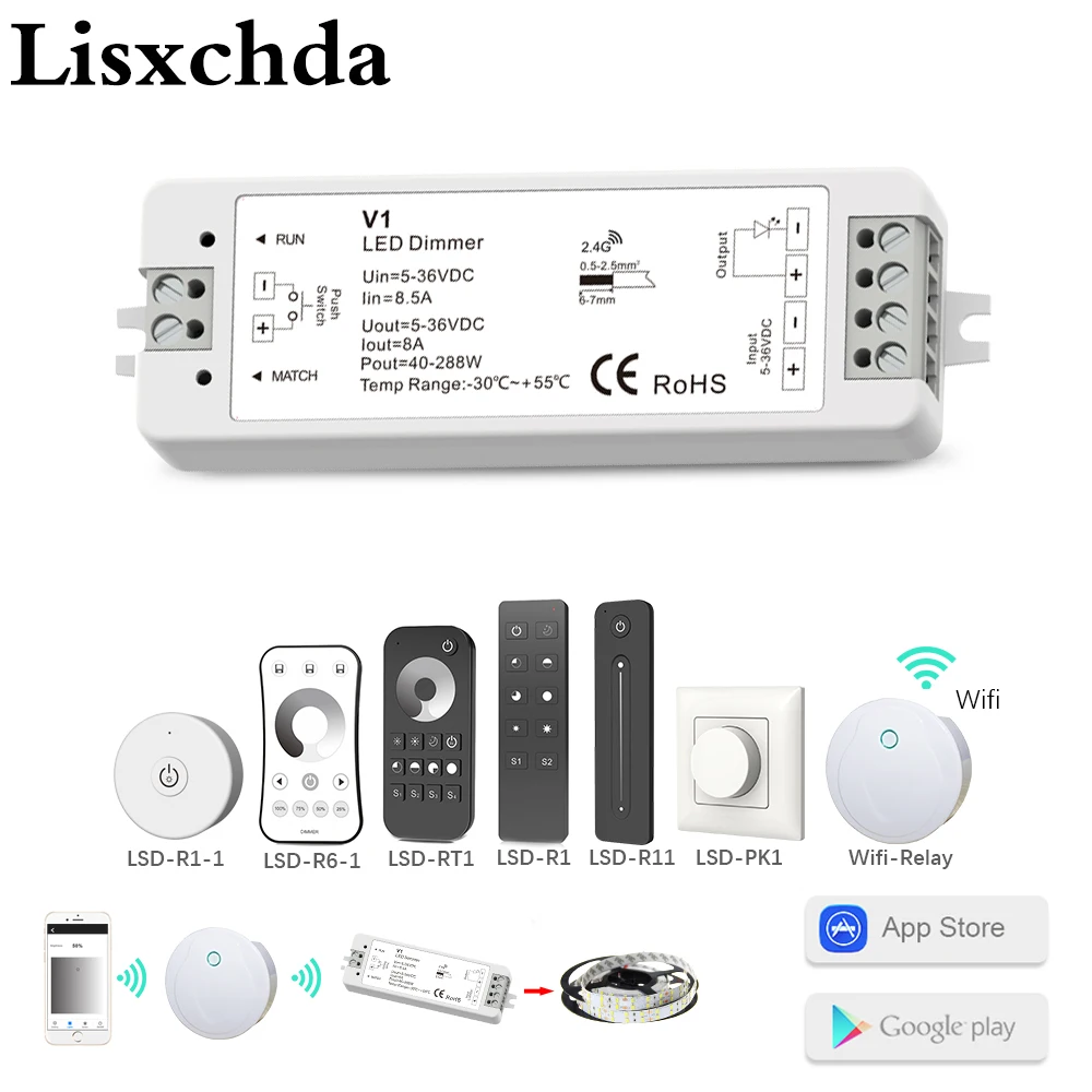 LED Dimmer Switch 12V 24V PWM 2.4G LED Touch RF Wireless Remote 5V 36V Smart Wifi Dimmer Controller for Single Color LED Strip
LED Dimmer Switch 12V 24V PWM 2.4G LED Touch RF Wireless Remote 5V 36V Smart Wifi Dimmer Controller for Single Color LED Strip