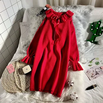 New Spring Autumn Fashion Red Women Sweaters Medium-long Peter Pan Collar Long Sleeve Pullovers Top Female Knitted Sweater Dress
New Spring Autumn Fashion Red Women Sweaters Medium-long Peter Pan Collar Long Sleeve Pullovers Top Female Knitted Sweater Dress