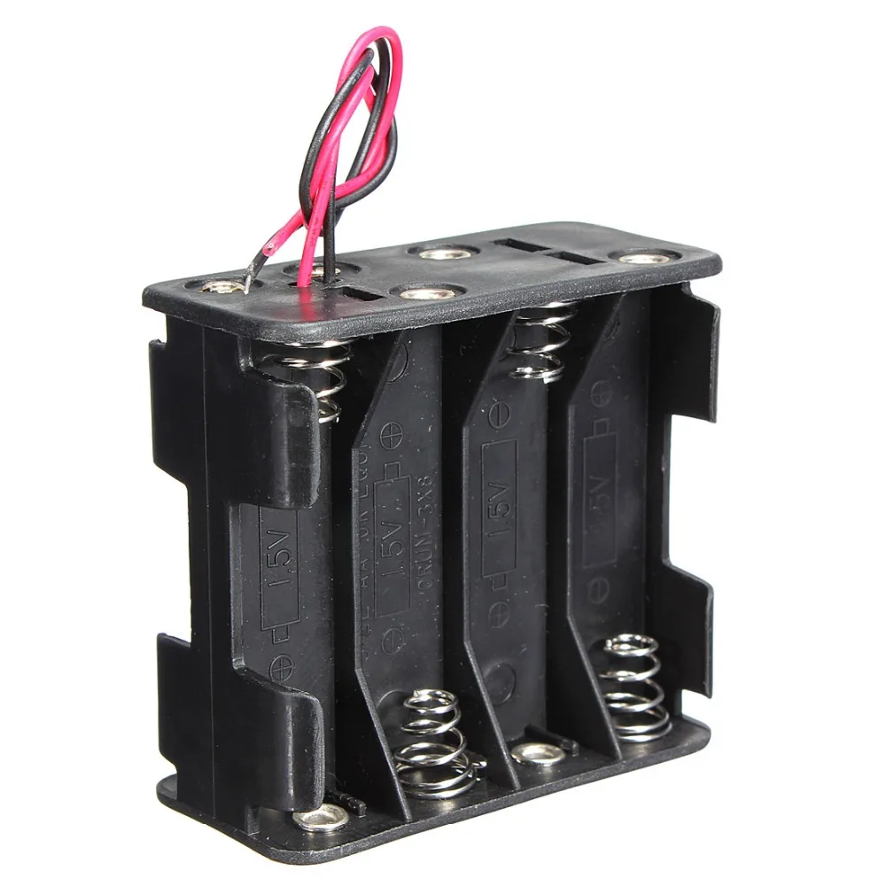 

High quality Plastic 12V Battery Clip Slot Storage Holder Box Case 8 AA Batteries Stack 150mm Leads Wire 10pcs/lot