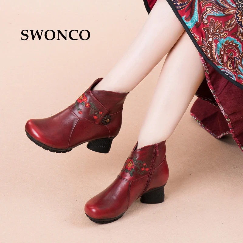 SWONCO Women's Winter Boots Genuine Leather Retro Embroidery Ladies Shoes Women Boots High Heels Platform Rubber Sole Woman Boot
SWONCO Women's Winter Boots Genuine Leather Retro Embroidery Ladies Shoes Women Boots High Heels Platform Rubber Sole Woman Boot