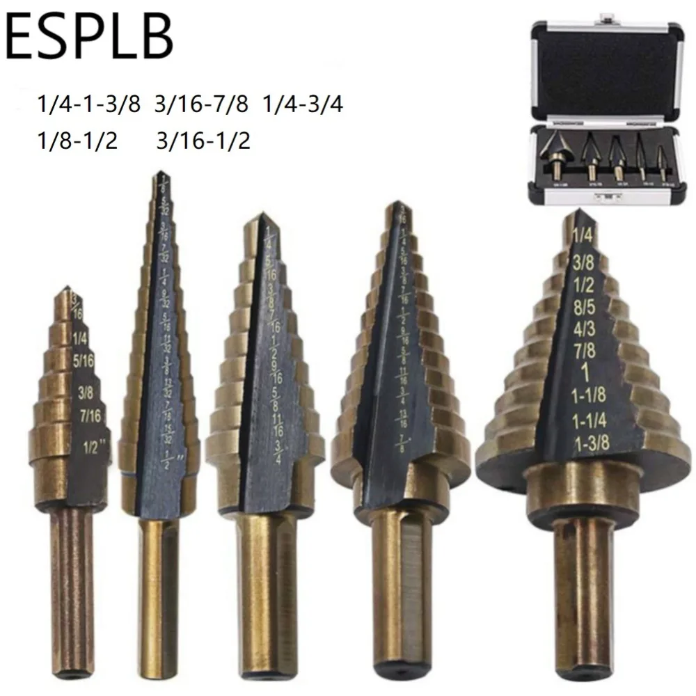 ESPLB 5pcs HSS Cobalt Titanium Step Drill Bits Multiple Hole 50 Sizes High Speed Steel Drill Bits Cone Drill Hole Cutter Bit
ESPLB 5pcs HSS Cobalt Titanium Step Drill Bits Multiple Hole 50 Sizes High Speed Steel Drill Bits Cone Drill Hole Cutter Bit