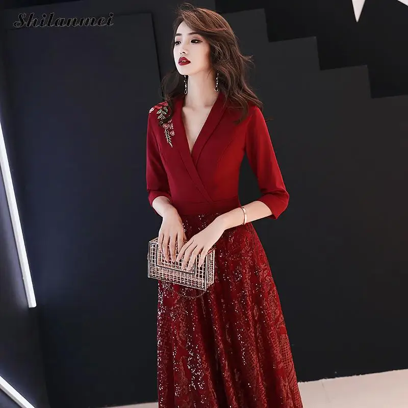 Red Sequin Evening Party Dress Women Vintage Floral Embroidery Maxi Dresses Elegant Solid 3/4 Sleeve Long Formal Dresses Femme
Red Sequin Evening Party Dress Women Vintage Floral Embroidery Maxi Dresses Elegant Solid 3/4 Sleeve Long Formal Dresses Femme