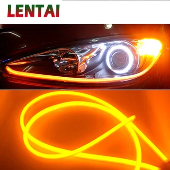 LENTAI 1Set 60CM Car LED DRL Strip Light White+Yellow turn signal For Alfa Romeo Chevrolet Aveo Captiva Ford Focus MK2 3 Fiesta