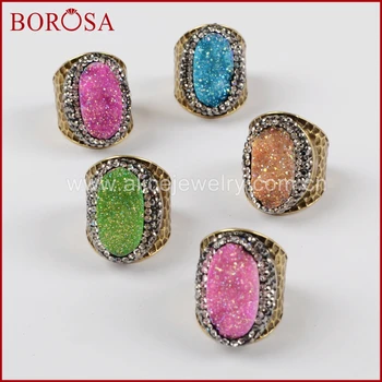 BOROSA Drusy Gems Oval Titanium Rainbow Drusy Party Ring, Popular With Crystal Rhinestone Pave Gold Band Ring for Women JAB758
BOROSA Drusy Gems Oval Titanium Rainbow Drusy Party Ring, Popular With Crystal Rhinestone Pave Gold Band Ring for Women JAB758