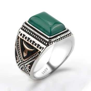 925 Sterling Silver Setting Green Agate Geometric Stone Ring Punk Style for Men Finger Ring Jewelry
925 Sterling Silver Setting Green Agate Geometric Stone Ring Punk Style for Men Finger Ring Jewelry
