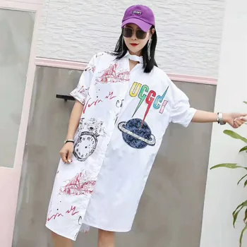 2019 summer new tide brand women's graffiti letter printing shirt female long section loose wild irregular shirt women
2019 summer new tide brand women's graffiti letter printing shirt female long section loose wild irregular shirt women