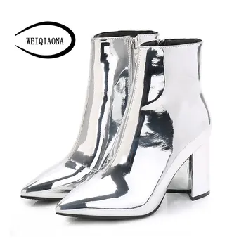 WEIQIAONA Winter women's Patent leather metal Martin boots British style Side zipper warm plush high-heeled boots Ankle boot
WEIQIAONA Winter women's Patent leather metal Martin boots British style Side zipper warm plush high-heeled boots Ankle boot