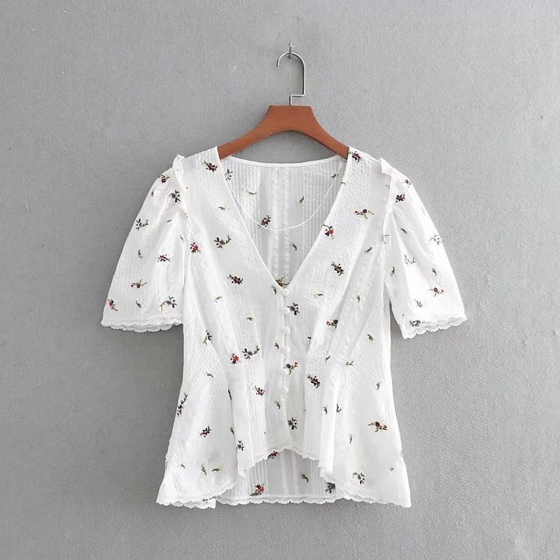 Flower Embroidery Lace Splicing V-Neck Women Shirt Casual Puff Sleeve Blouse Fashion Loose Tops Feminina Chemise S5280
Flower Embroidery Lace Splicing V-Neck Women Shirt Casual Puff Sleeve Blouse Fashion Loose Tops Feminina Chemise S5280