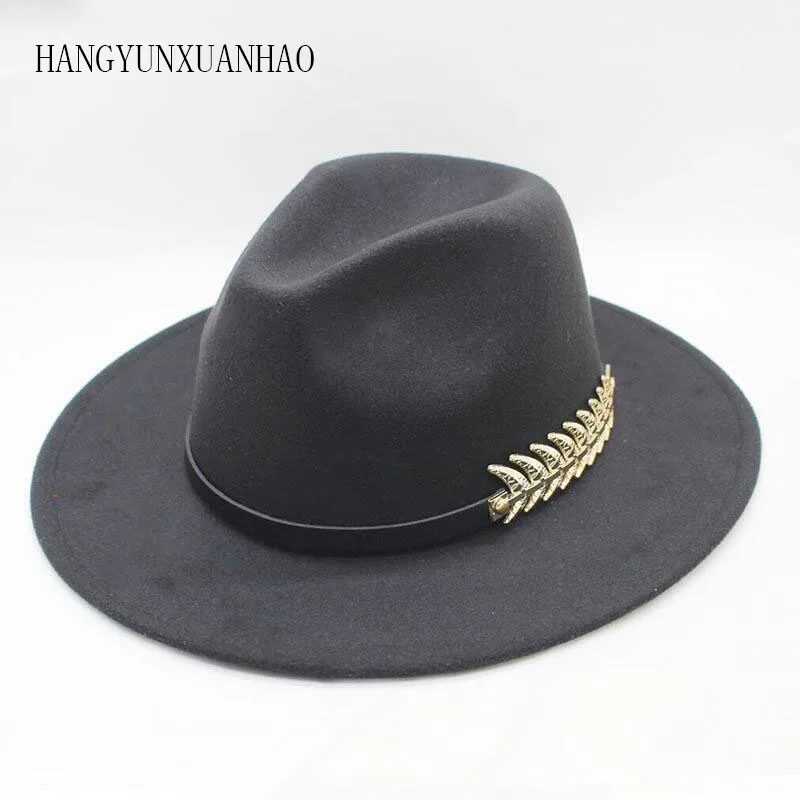 Unisex Wide Flat Brim Wool Felt Jazz Fedoras Hat With Belt Metal Leaves Decor Men Women Panama Style Trilby Party Formal Hat
Unisex Wide Flat Brim Wool Felt Jazz Fedoras Hat With Belt Metal Leaves Decor Men Women Panama Style Trilby Party Formal Hat