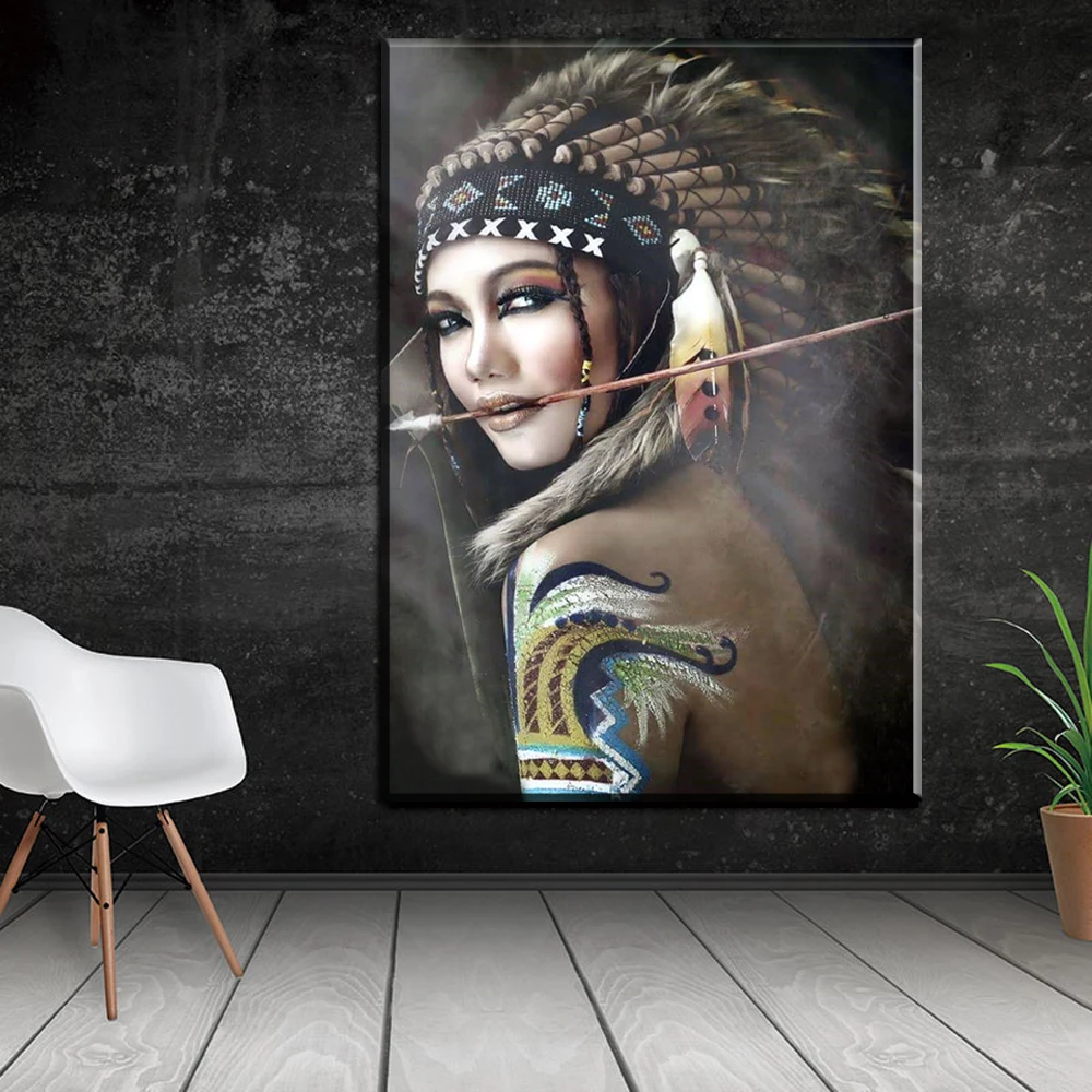 Portrait Canvas Art Wall Pictures For Living Room Indian Woman Feathered Pride Painting Home Decor Printed
Portrait Canvas Art Wall Pictures For Living Room Indian Woman Feathered Pride Painting Home Decor Printed