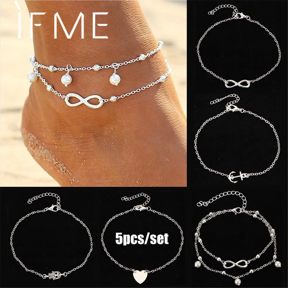 IF ME Vintage Boho 5PCS/set Anklet Set for Women Gold Silver Color Bead Pendant Infinity Hasma Hand Heart Foot Ankle Jewelry New
IF ME Vintage Boho 5PCS/set Anklet Set for Women Gold Silver Color Bead Pendant Infinity Hasma Hand Heart Foot Ankle Jewelry New