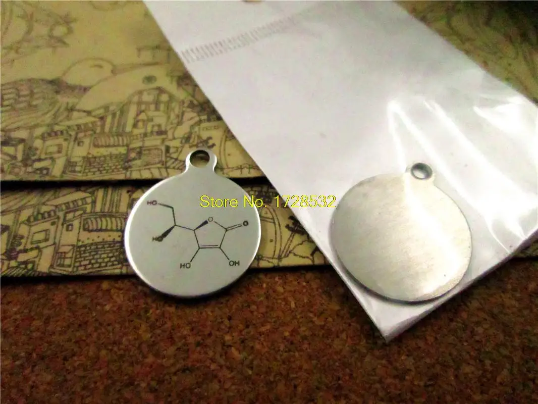 20pcs--20mm stainless steel circle round "the molecular formula Vitamin C"one side DIY Charms Pendants | Украшения и