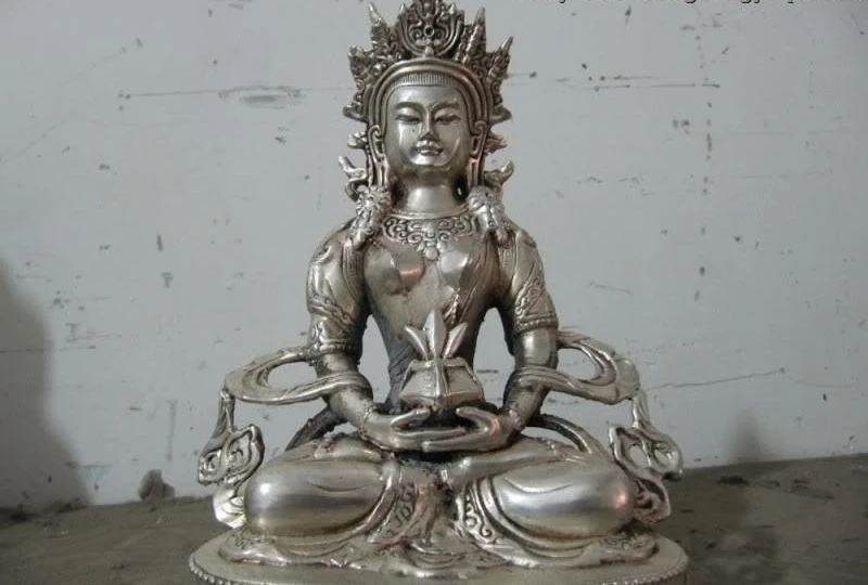Buddhist Fane White Bronze Silver Amitayus longevity Bodhisattva Kwan-Yin Buddha
Buddhist Fane White Bronze Silver Amitayus longevity Bodhisattva Kwan-Yin Buddha