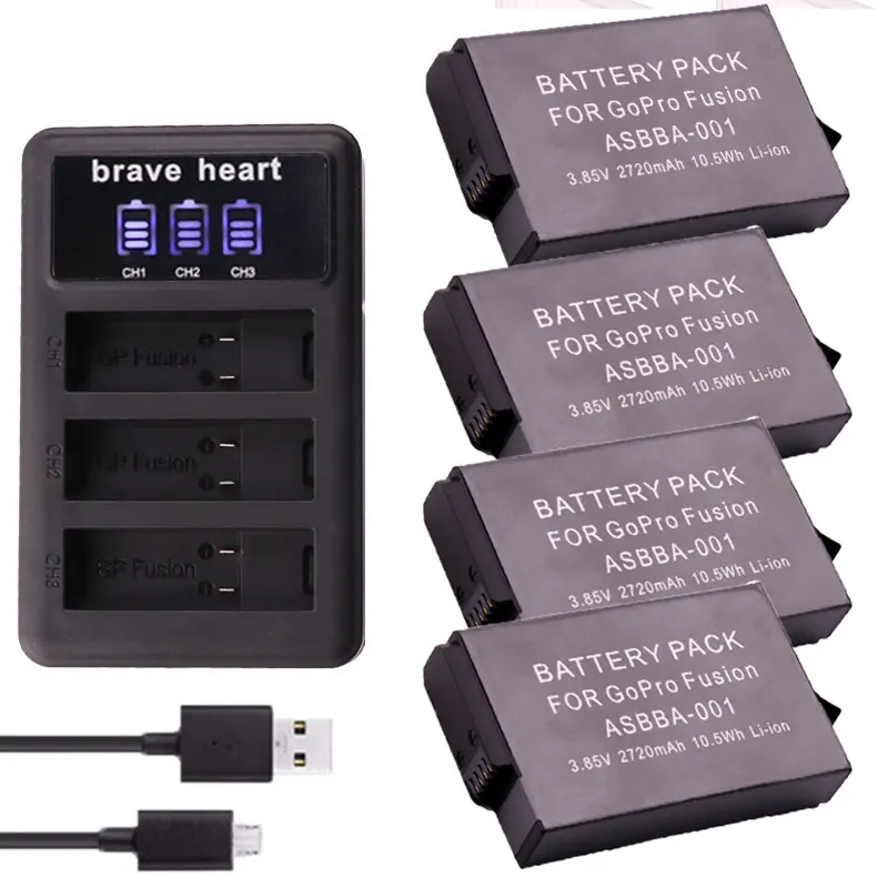 2720mAh Gopro Fusion Battery +3lots LCD Charger for Gopro Fusion 360 Degree Camera ASBBA-001 Battery 360 Degree Action Camera
2720mAh Gopro Fusion Battery +3lots LCD Charger for Gopro Fusion 360 Degree Camera ASBBA-001 Battery 360 Degree Action Camera