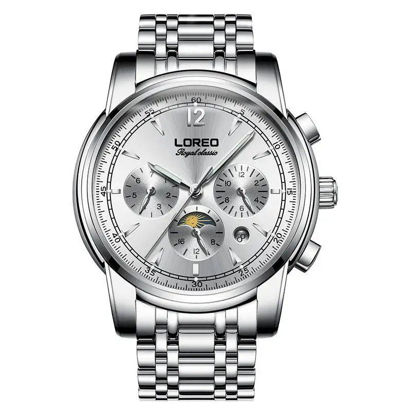 

LOREO 6105 Germany watches men luxury brand automatic mechanical moon Phase sapphire luminous stainless steel waterproof