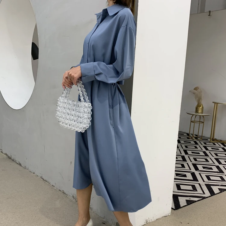 Autumn 2019 New Blue Shirt Dress Chalaza Single Row Buckle Long Sleeve Long Dress
Autumn 2019 New Blue Shirt Dress Chalaza Single Row Buckle Long Sleeve Long Dress