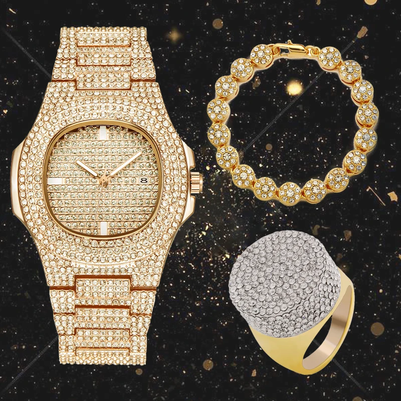 Lureen 3pcs Full Quartz Watch Hip Hop Tennis Bracelet CZ Ring Men Gold Color Combo Set Jewelry Party Gift W0001
Lureen 3pcs Full Quartz Watch Hip Hop Tennis Bracelet CZ Ring Men Gold Color Combo Set Jewelry Party Gift W0001