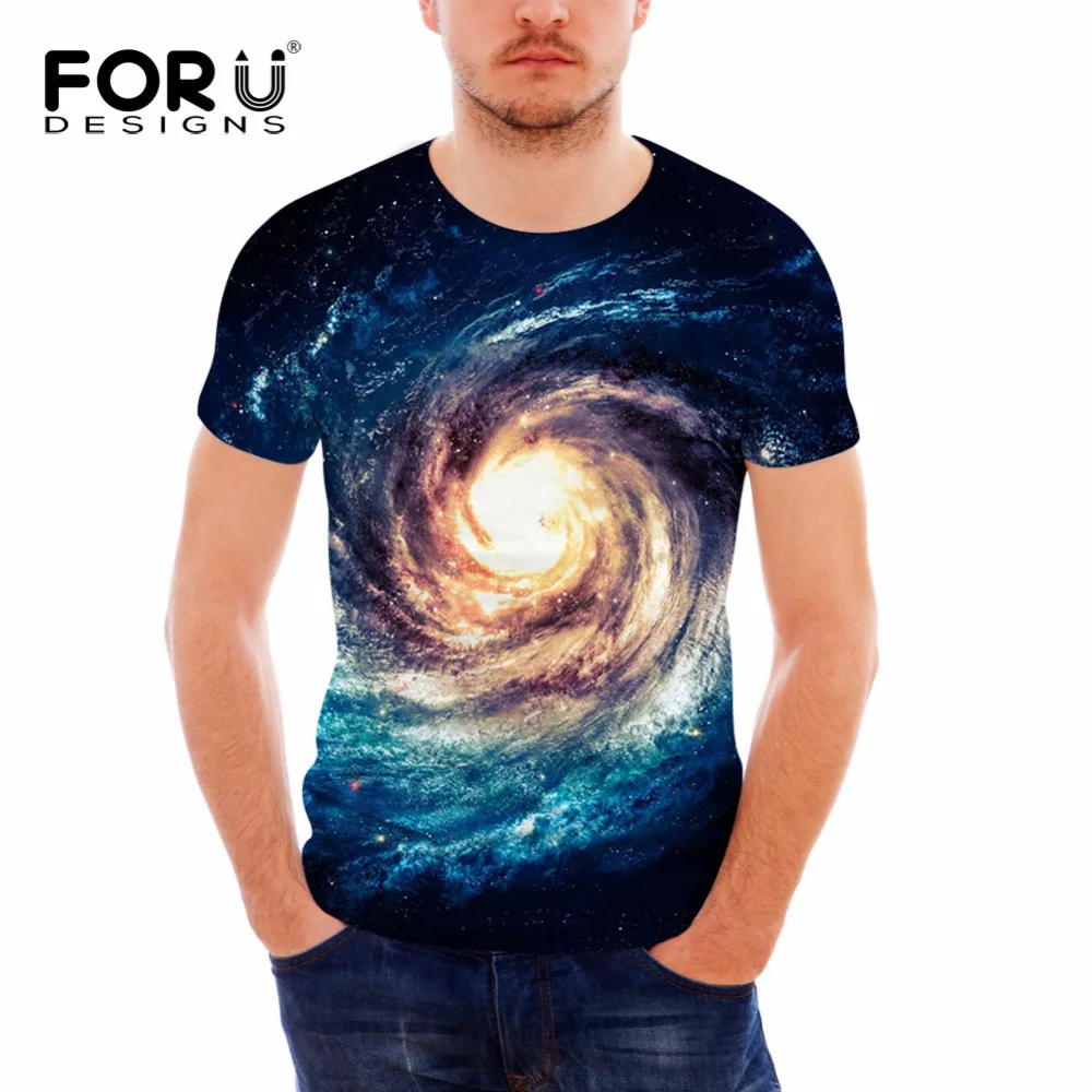 FORUDESIGNS/Космическая галактика Мужская футболка с 3D принтом Homme Золотая туманность