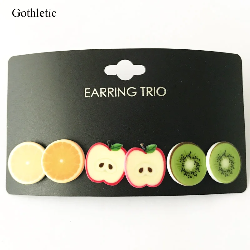 Gothletic Brand 14MM Cute Resin Kiwi/Apple/Orange Stud Earrings Pack Mini Fruit Jewelry 3prs/Set Women Brincos
Gothletic Brand 14MM Cute Resin Kiwi/Apple/Orange Stud Earrings Pack Mini Fruit Jewelry 3prs/Set Women Brincos