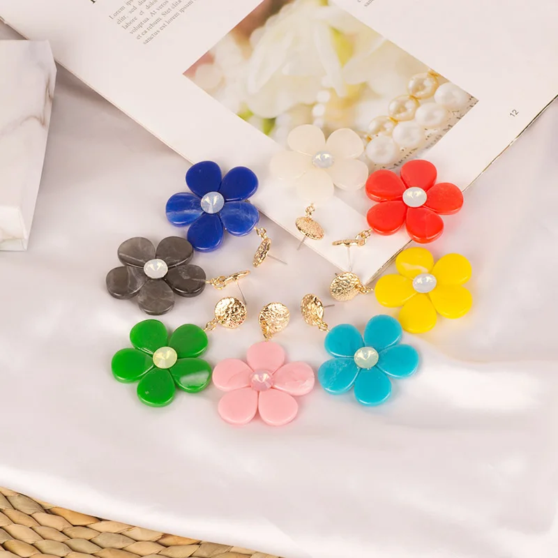 GuanLong Vintage Long Acrylic Flower Earrings for Women Big Metal Resin Dangle Drop Earings for Girls Fashion Jewelry Brincos (1)