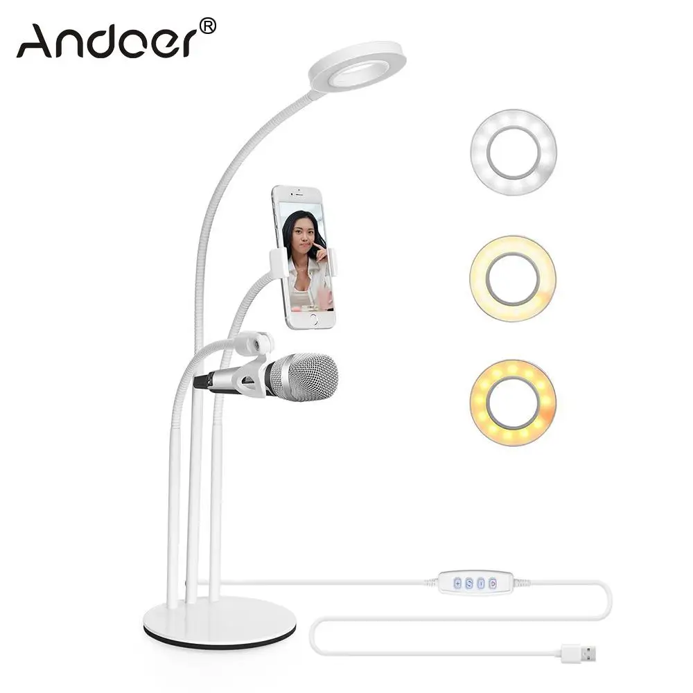 Andoer Desktop Cell Phone Holder Flexible Selfie Ring Light with Long Arm Mobile Phone Clip Holder for Live Recording
Andoer Desktop Cell Phone Holder Flexible Selfie Ring Light with Long Arm Mobile Phone Clip Holder for Live Recording