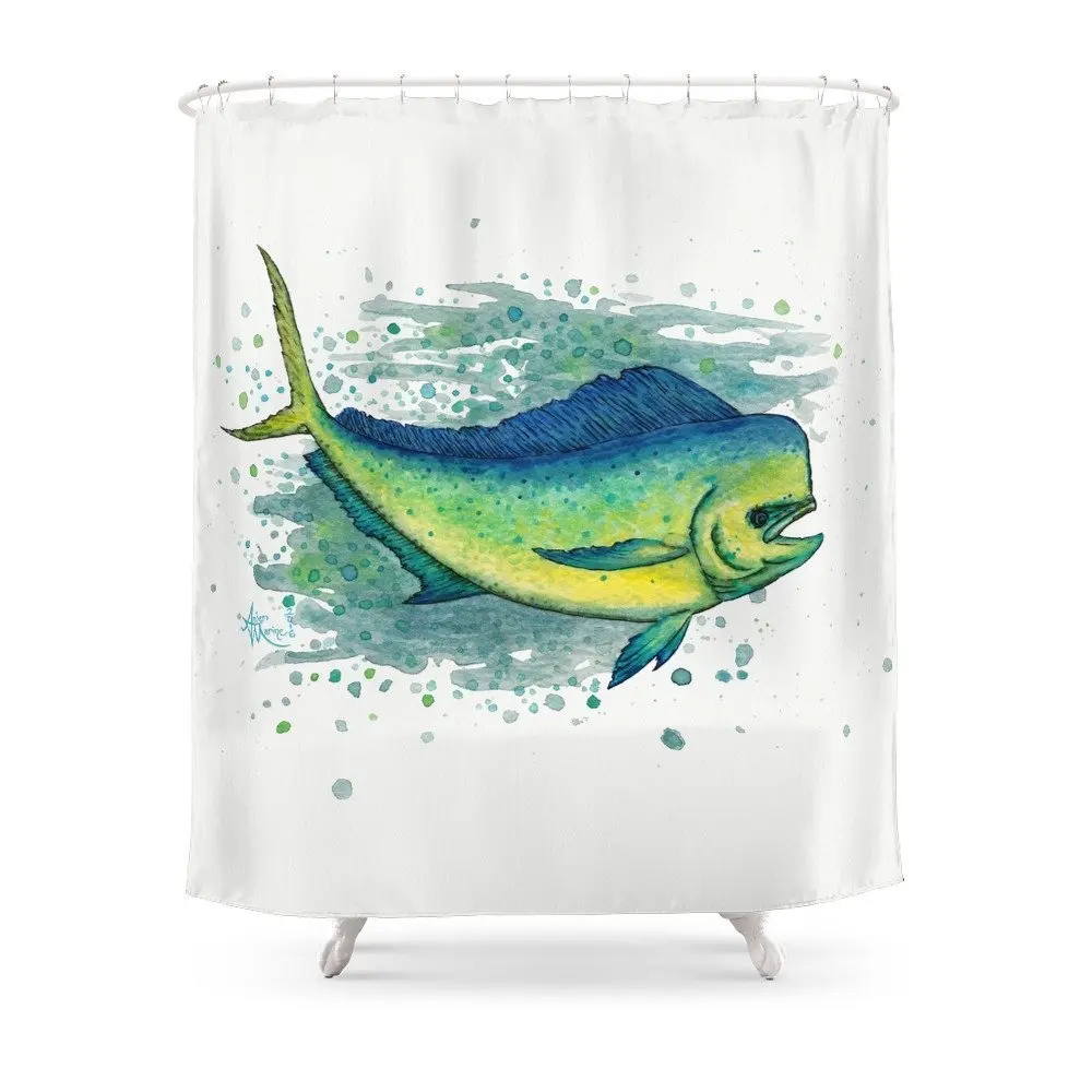 

Mahi Mahi Splash ~ Watercolor & Ink Painting By Amber Marine Shower Curtain
