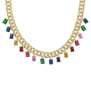 Choker neckalce Gold filled rainbow cz cuban chain with colorful baguette cz drop charm Rock hiphop wedding choker necklace gift
Choker neckalce Gold filled rainbow cz cuban chain with colorful baguette cz drop charm Rock hiphop wedding choker necklace gift