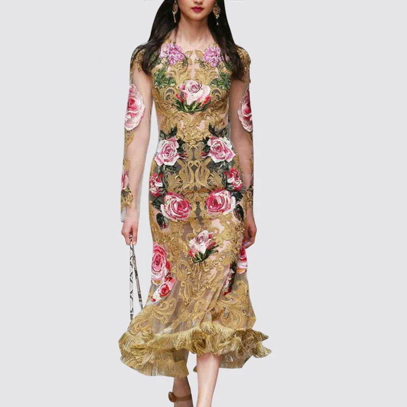 Elegant Floral Embroidery Runway Dress Women's Vintage See Through Mesh Bodycon Special Occasion Dresses sheer vestido de festa
Elegant Floral Embroidery Runway Dress Women's Vintage See Through Mesh Bodycon Special Occasion Dresses sheer vestido de festa